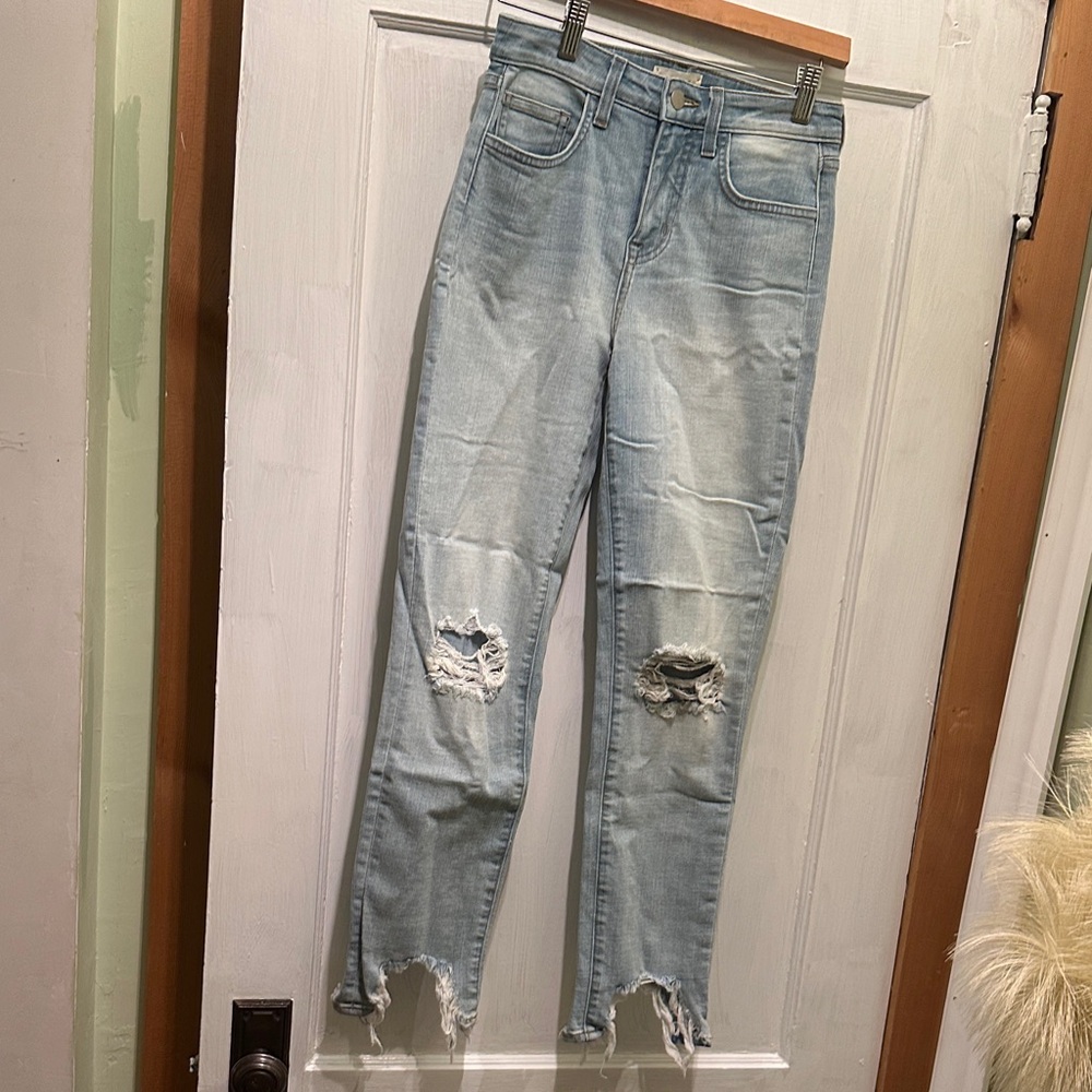 L'AGENCE Light Blue Distressed Ankle Jeans